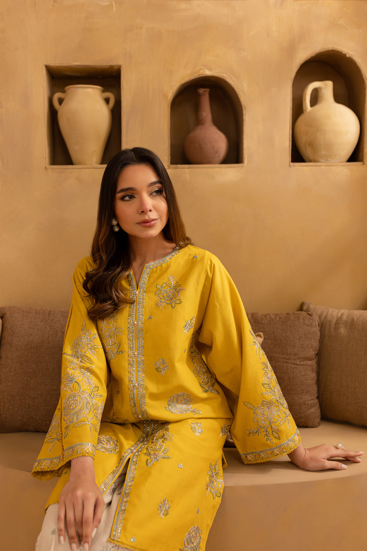 Yellow Blair 2Pc- Embroidered Khaddar Dress - BATIK