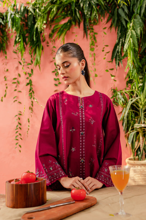 Cerise 2Pc - Embroidered Khaddar Dress - BATIK