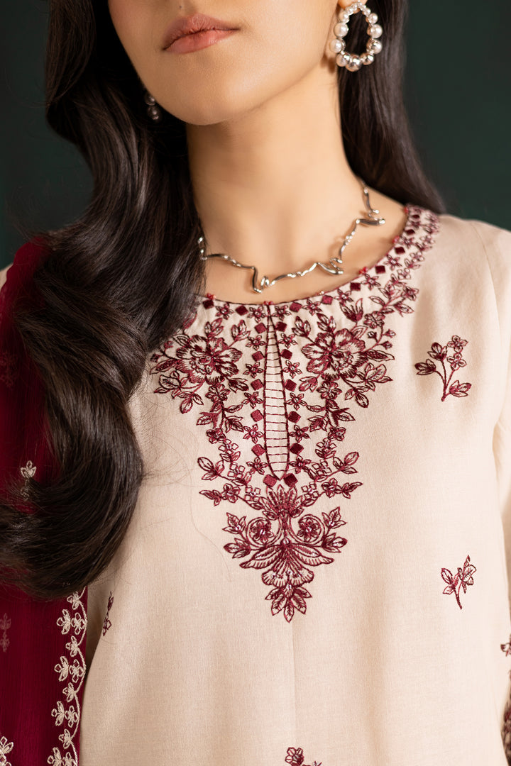 Ivory Rua 3Pc - Embroidered Khaddar Dress