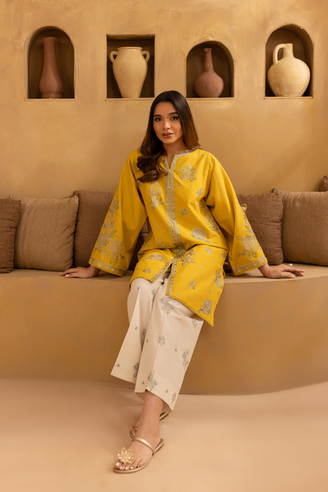 Yellow Blair 2Pc- Embroidered Khaddar Dress - BATIK