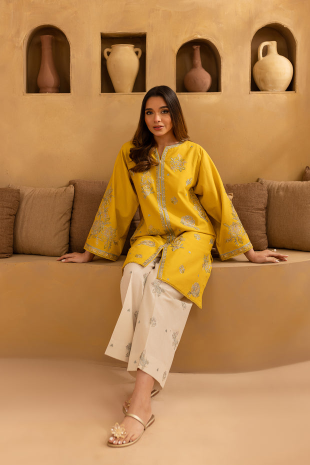 Yellow Blair 2Pc- Embroidered Khaddar Dress