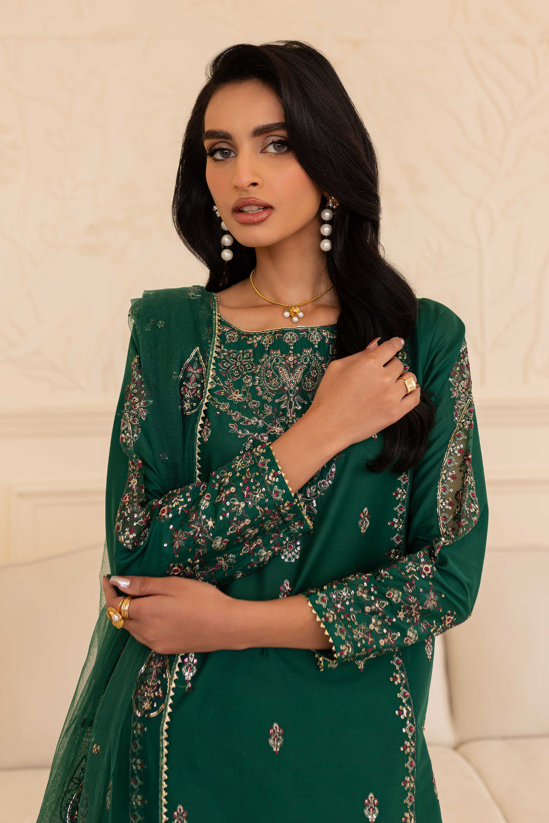 Ashaa 3Pc - Embroidered Sharara Pret