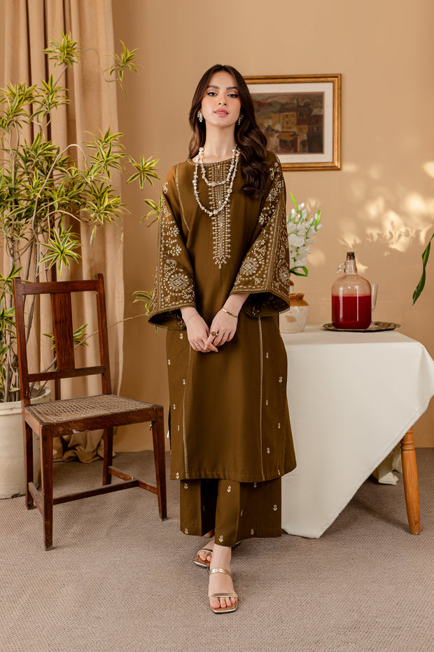 Green 2Pc - Embroidered Khaddar Dress