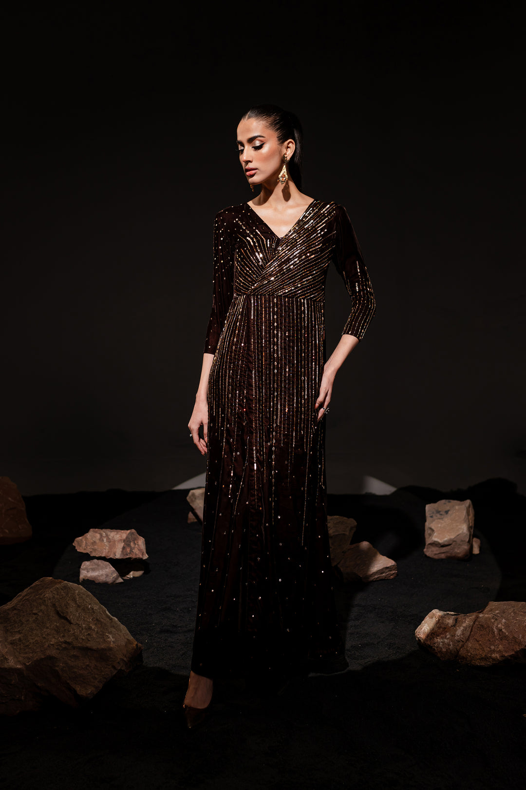 Monore Brown 1Pc - Formal Velvet Maxi - BATIK