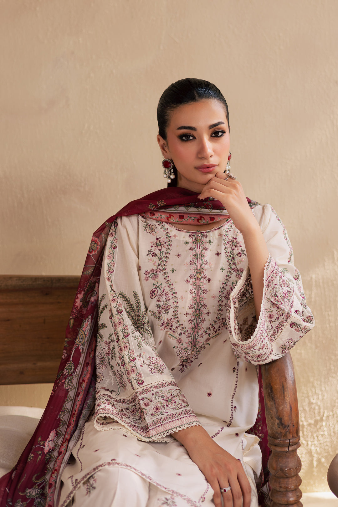 Flynn 3Pc - Embroidered Solid Dress - BATIK