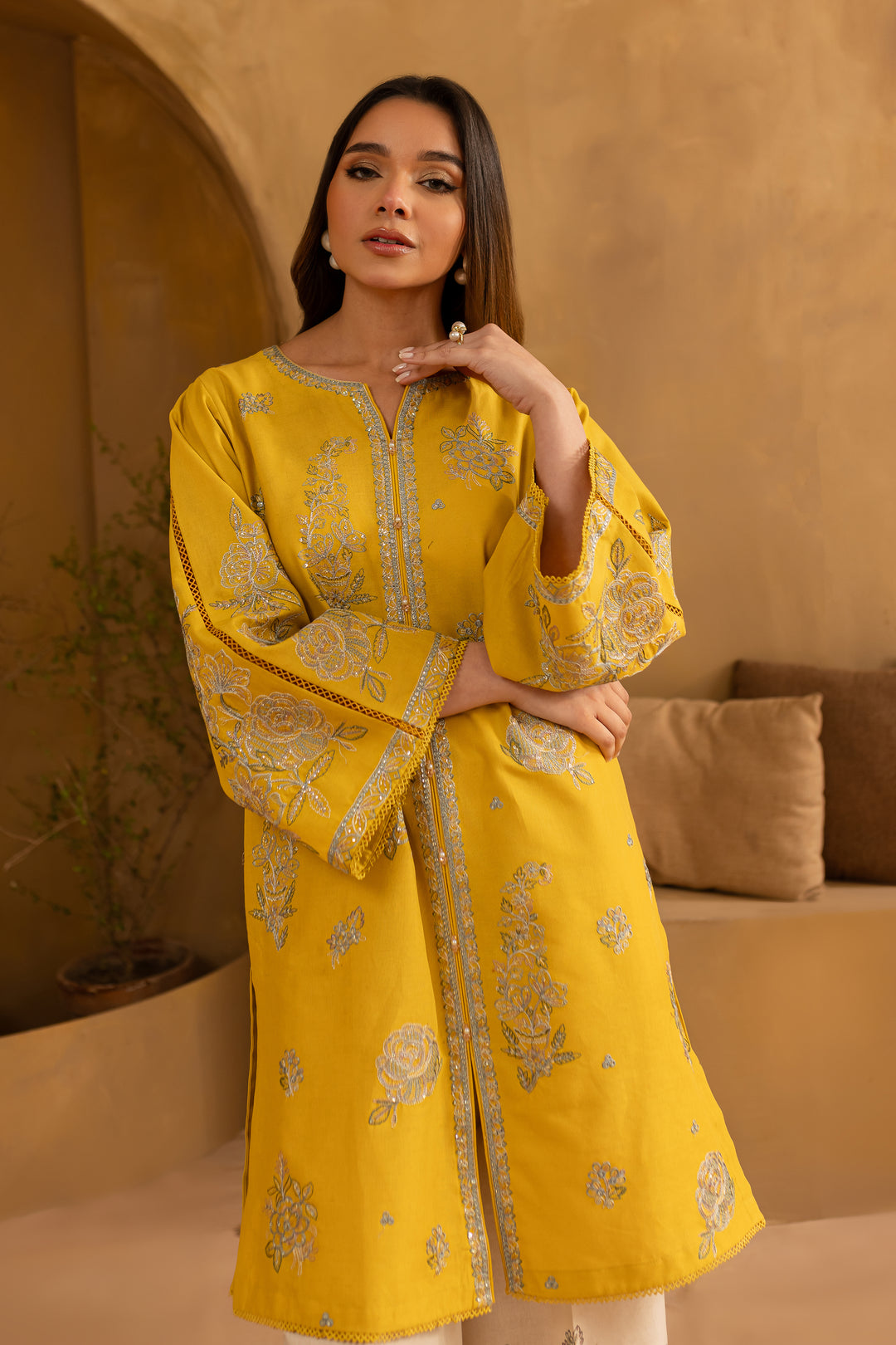 Yellow Blair 2Pc- Embroidered Khaddar Dress - BATIK