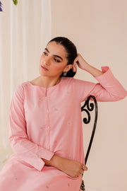 Pink Stripes 2Pc - Embroidered Jacquard Dress - BATIK