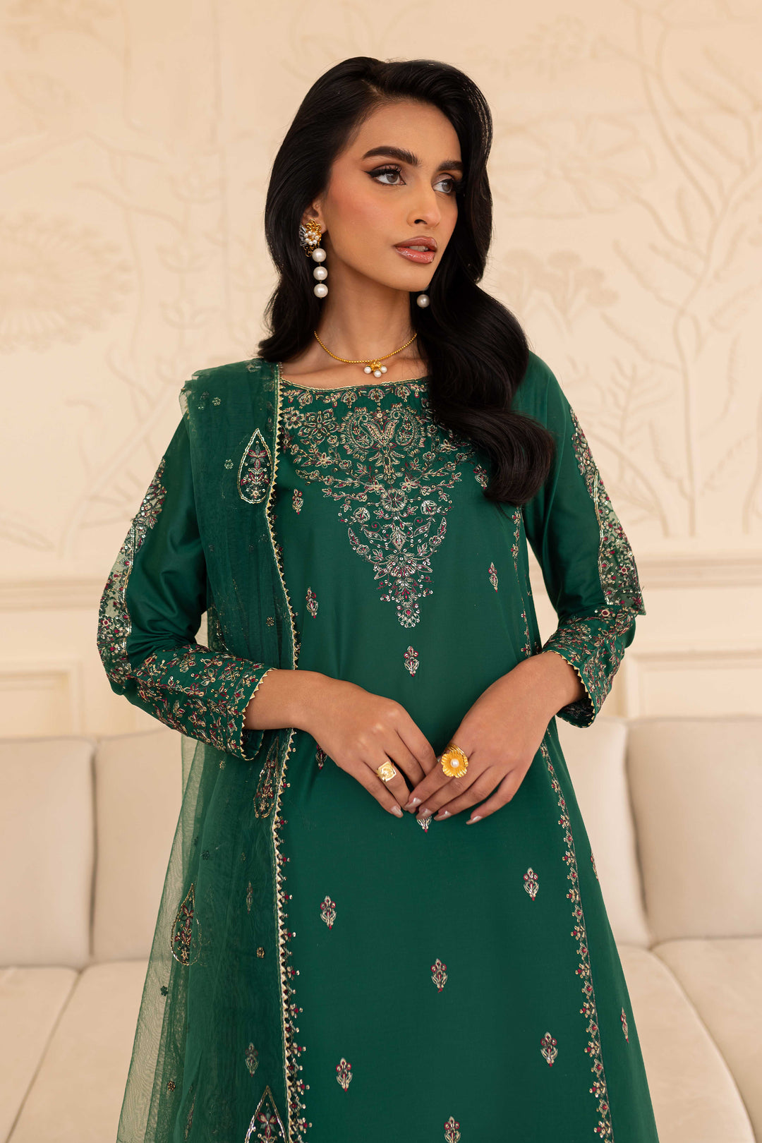 Ashaa 3Pc - Embroidered Sharara Pret