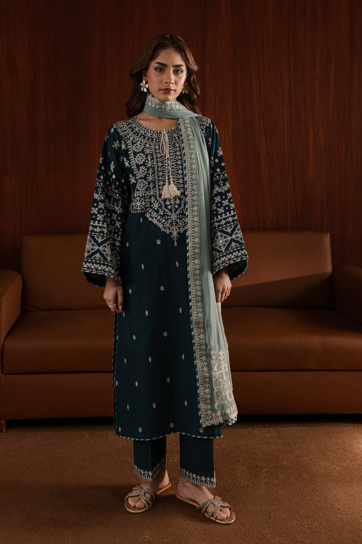 Ocean Jewel 3Pc - Embroidered Khaddar Dress - BATIK