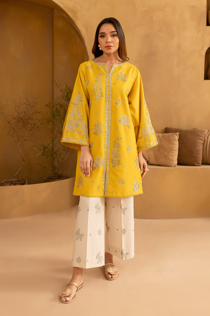 Yellow Blair 2Pc- Embroidered Khaddar Dress - BATIK