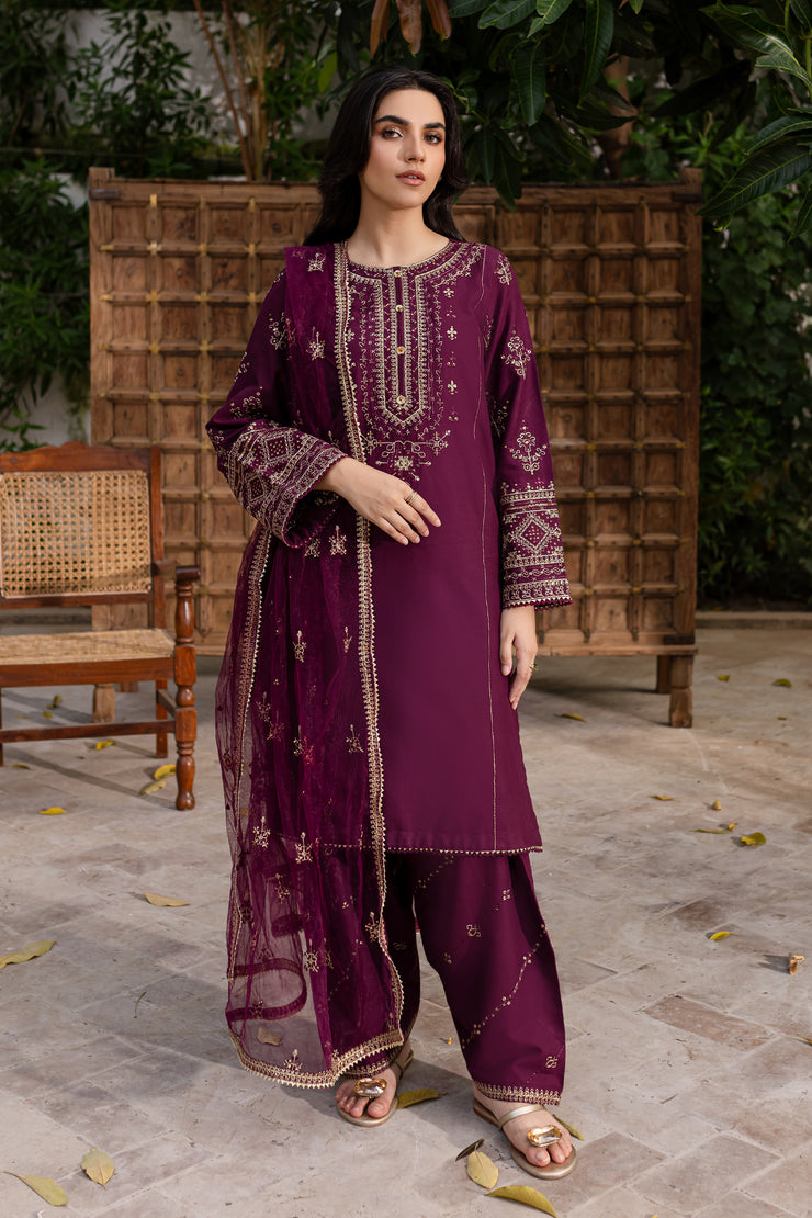 Plant Foam 3Pc - Embroidered Khaddar Dress - BATIK