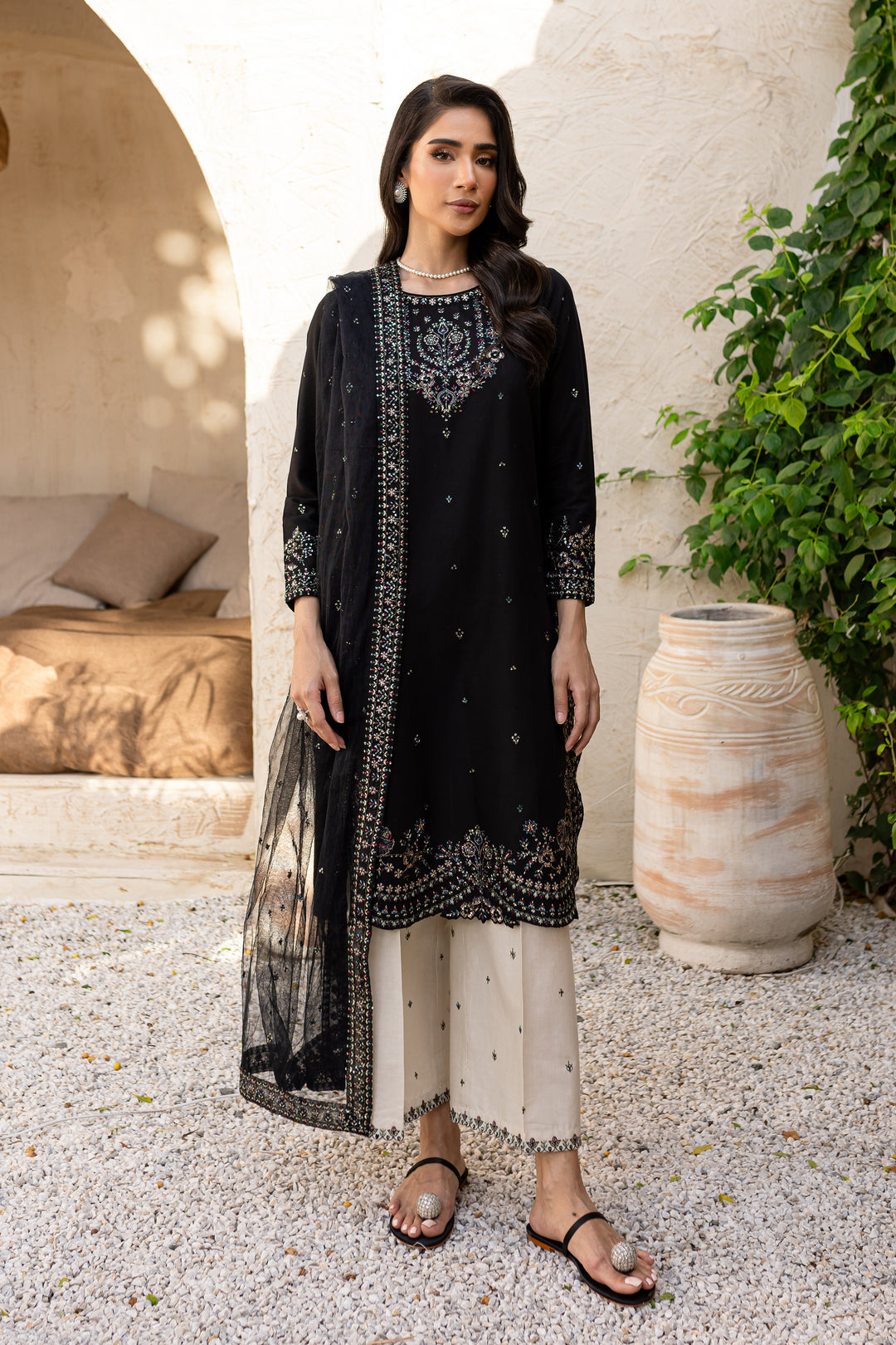 Azha 3Pc - Embroidered Khaddar Dress - BATIK