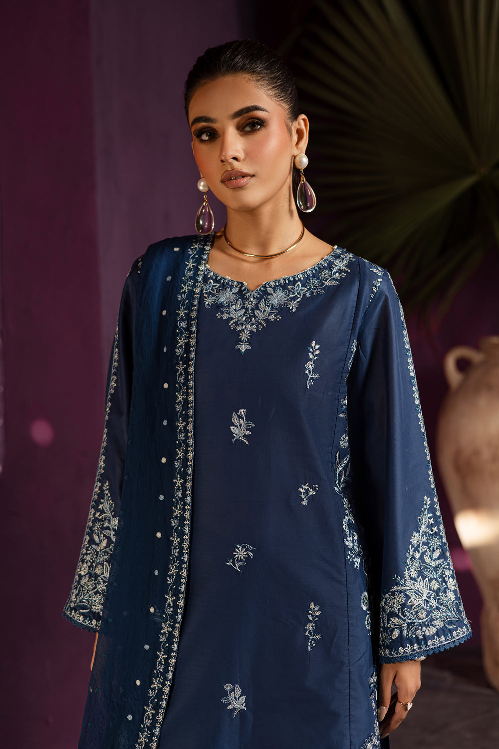 Twinkle Haze 3Pc - Embroidered Solid Dress - BATIK