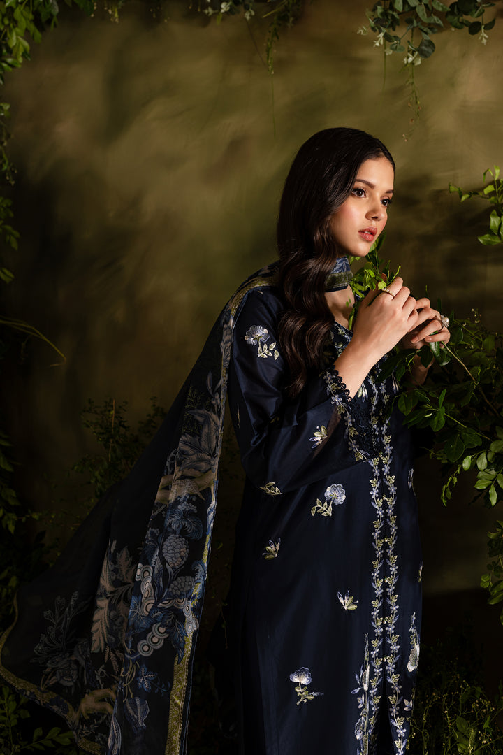 Denim 3Pc - Embroidered Lawn Dress - BATIK