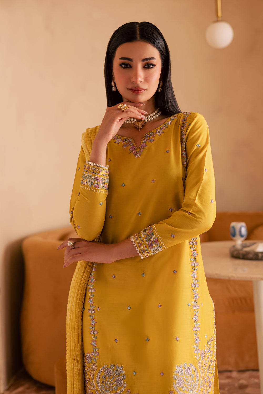 Misol 3Pc - Embroidered Solid Dress - BATIK