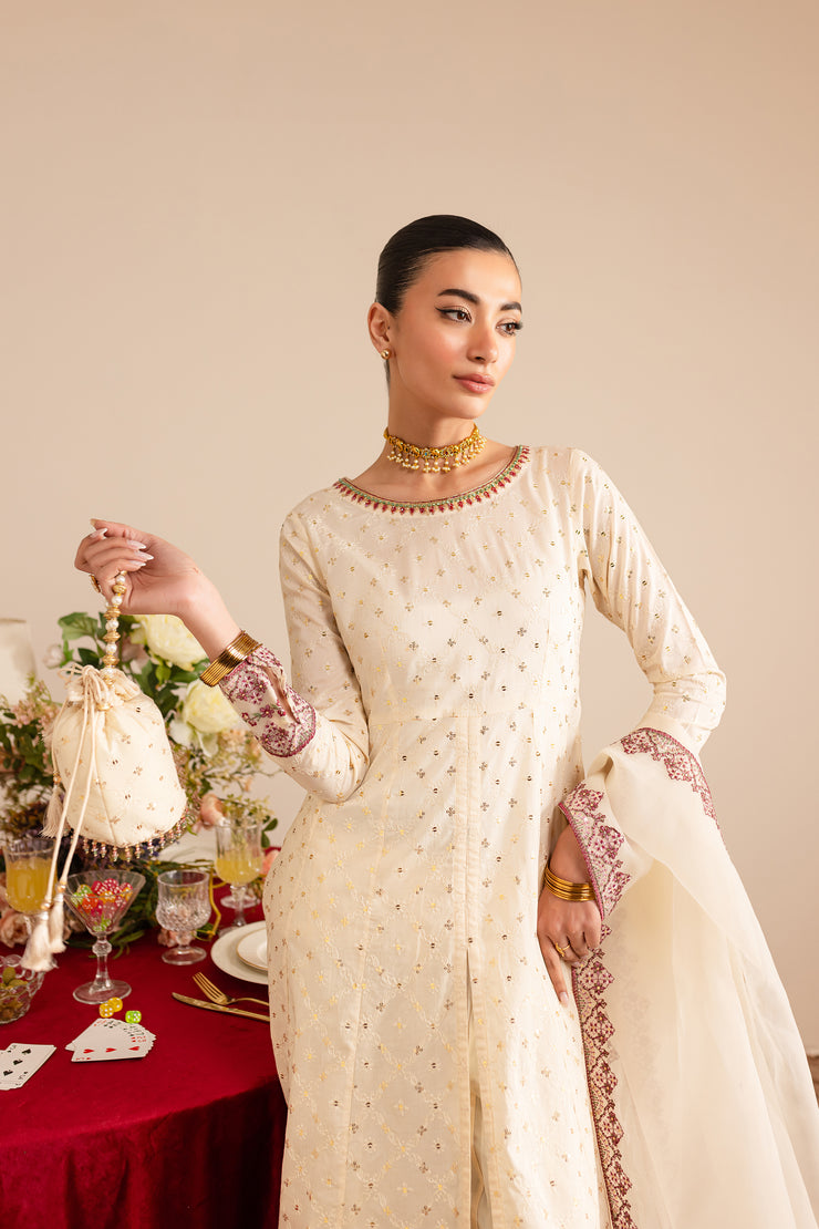 Sufaid 3Pc - Embroidered Luxe Pret