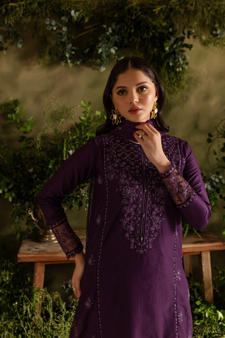 Purple Felix 3Pc - Embroidered Lawn Dress - BATIK