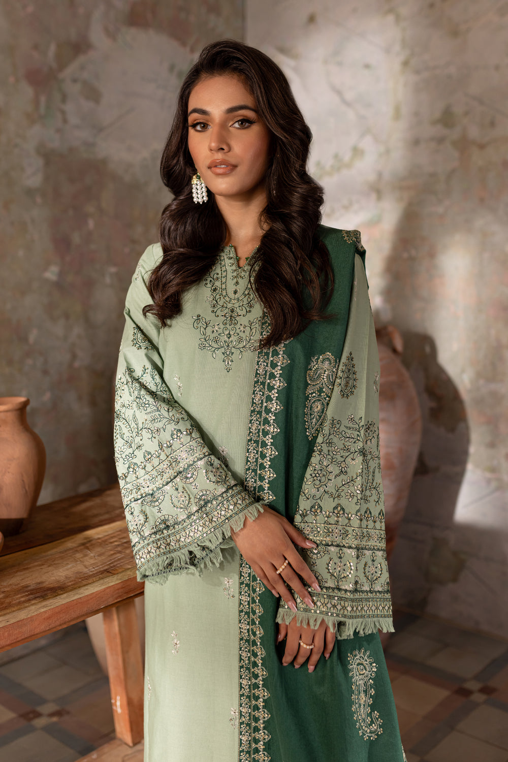 Amy 3Pc - Embroidered Khaddar Dress - BATIK