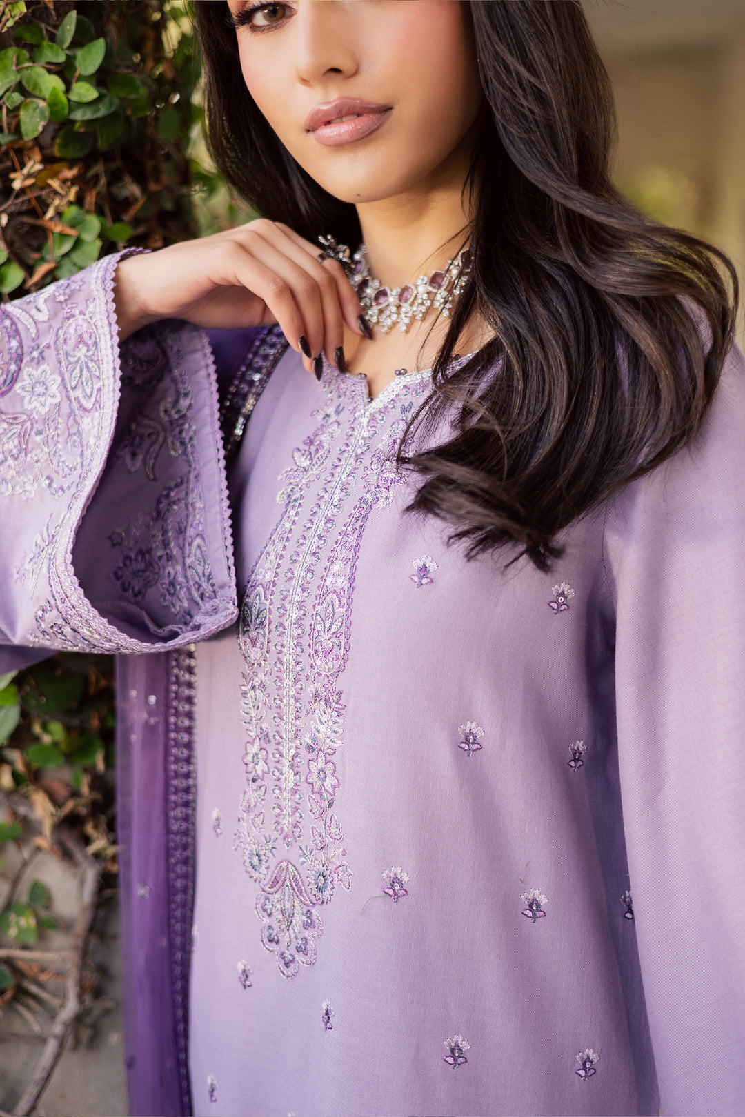 Lilac Hiba 3Pc - Embroidered Khaddar Dress