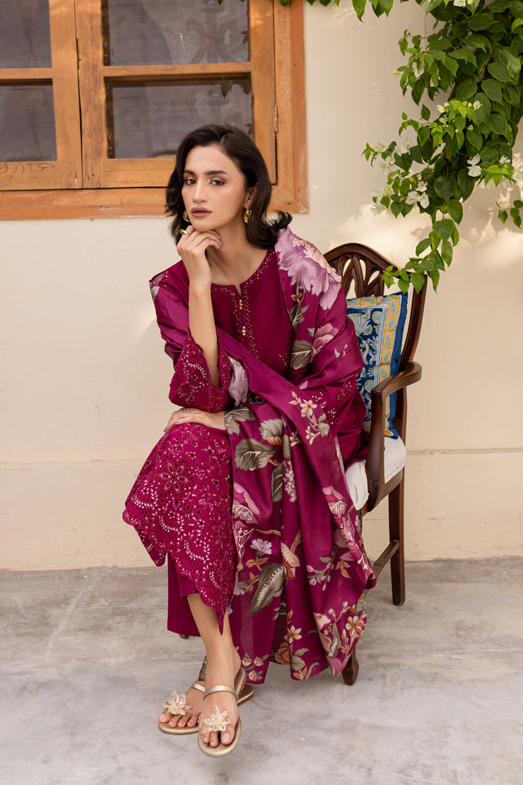 Lilas 3Pc - Embroidered Khaddar Dress - BATIK