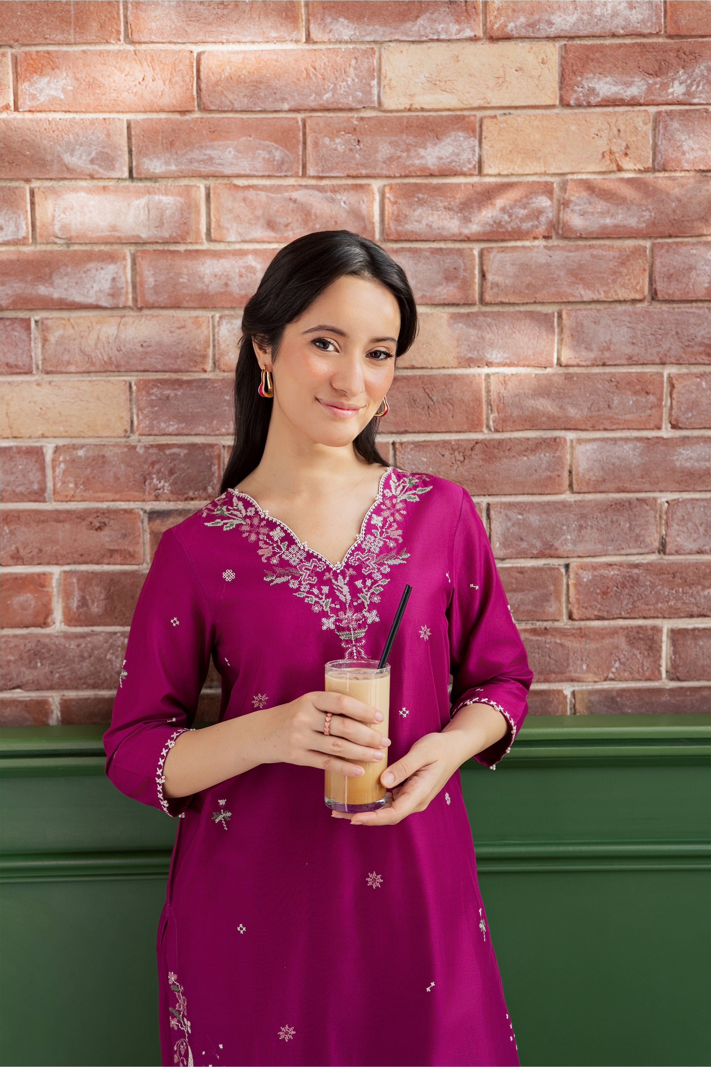 Ada 2Pc - Embroidered Lawn Dress EverydayEdit26  BATIK   XS / Magenta Purple / Pima Lawn