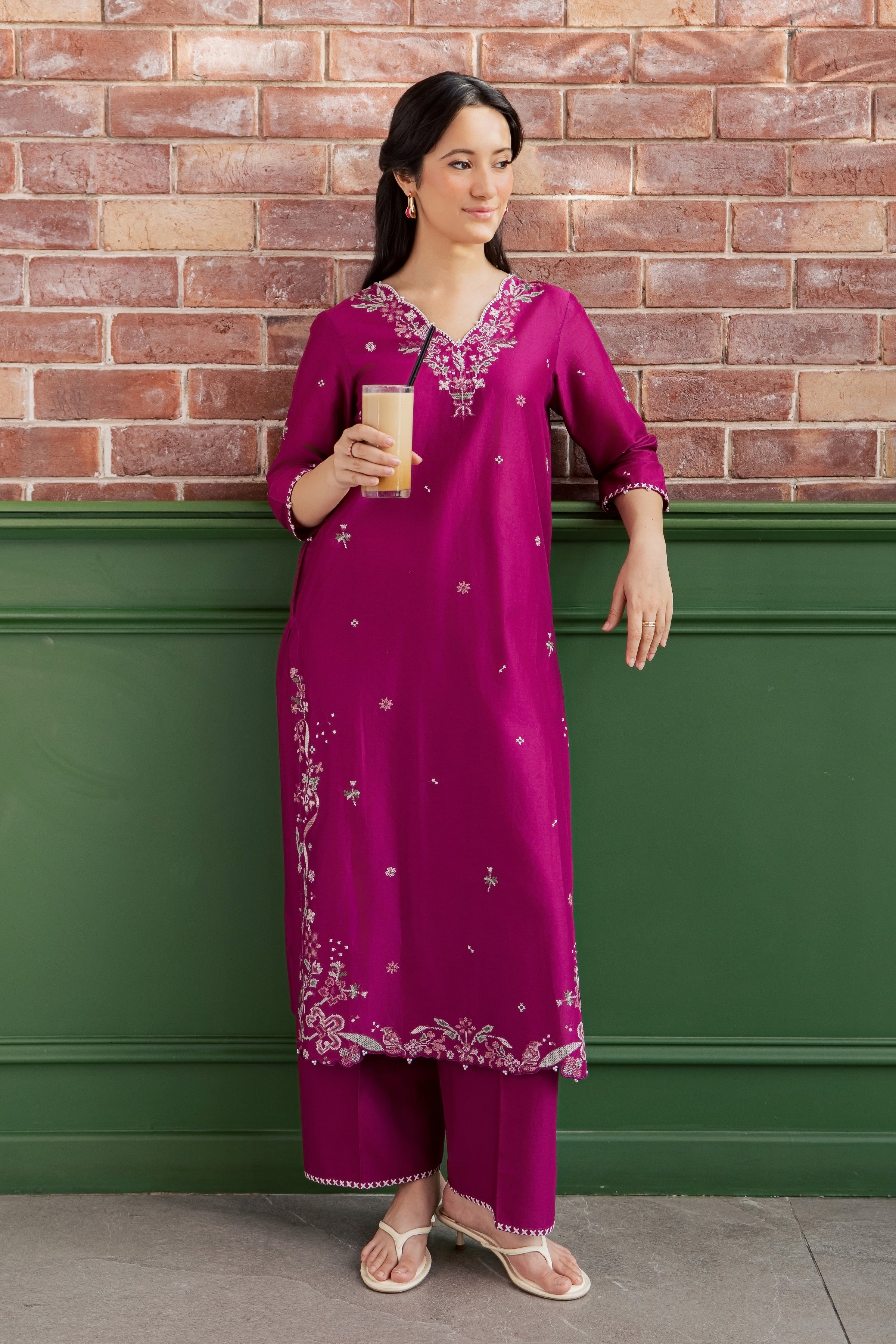Ada 2Pc - Embroidered Lawn Dress EverydayEdit26  BATIK   XS / Magenta Purple / Pima Lawn