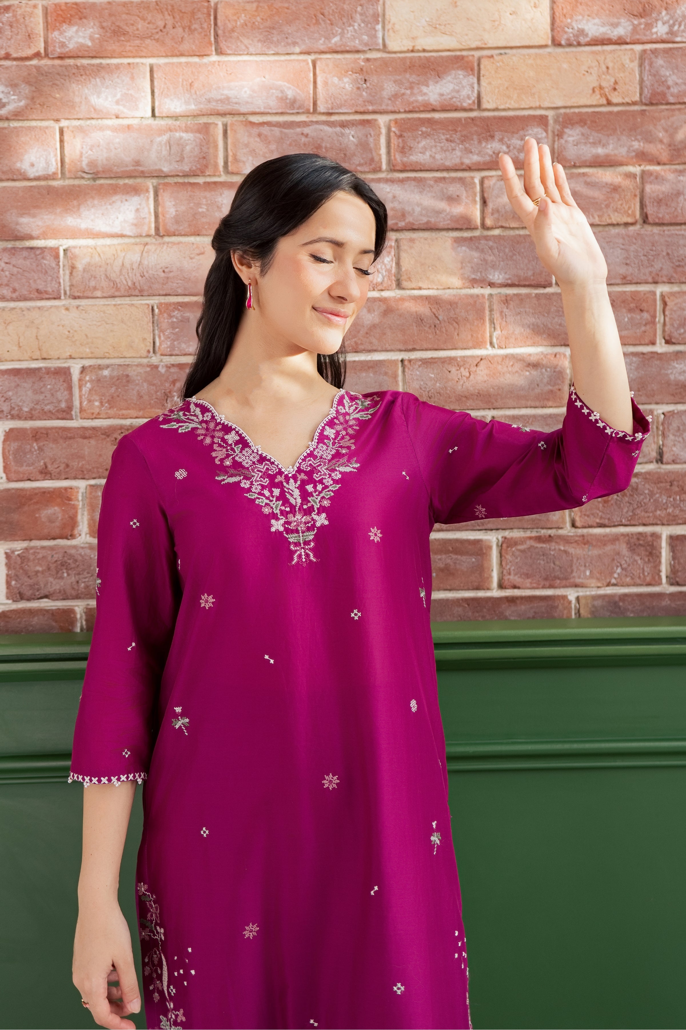 Ada 2Pc - Embroidered Lawn Dress EverydayEdit26  BATIK   XS / Magenta Purple / Pima Lawn
