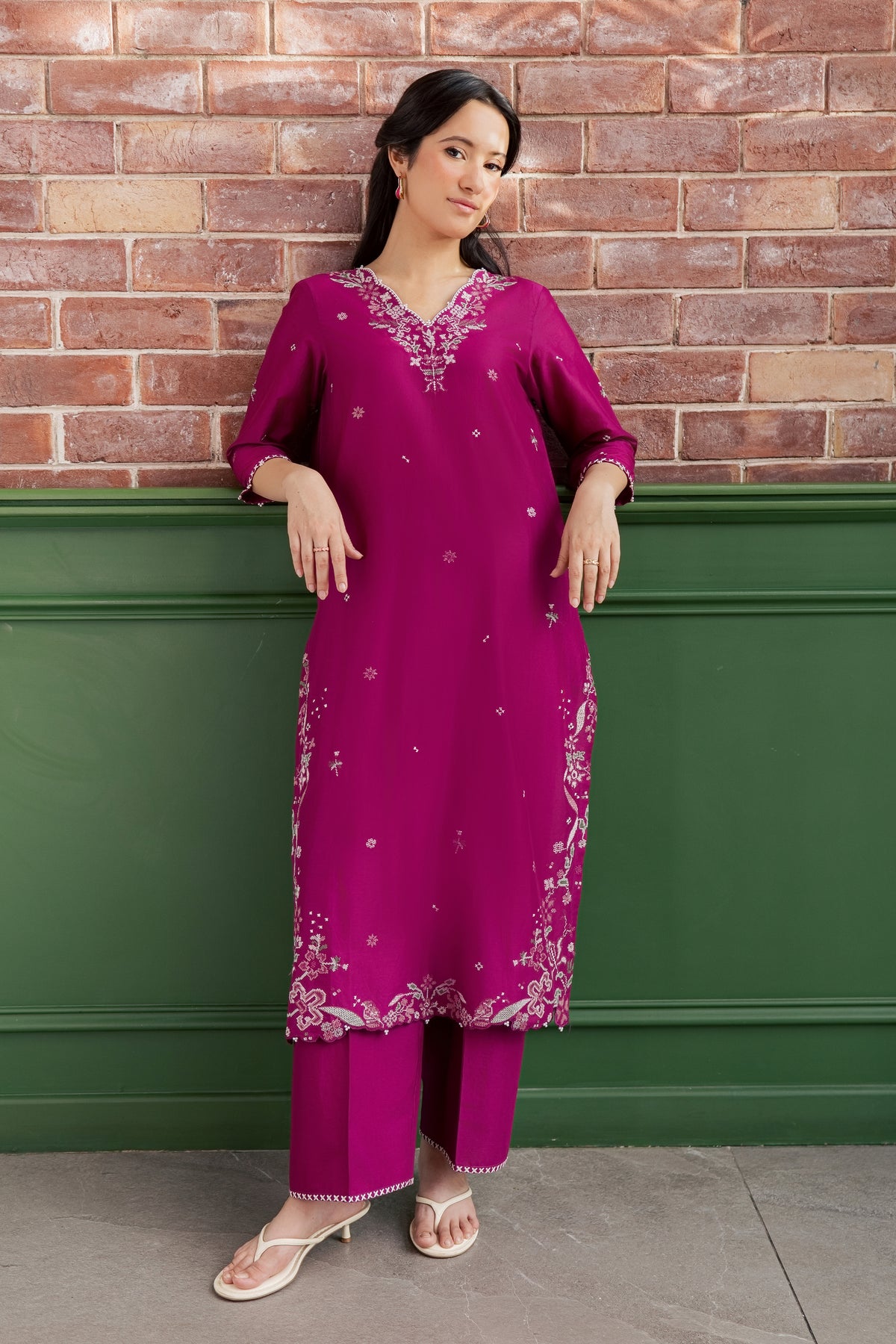 Ada 2Pc - Embroidered Lawn Dress EverydayEdit26  BATIK   XS / Magenta Purple / Pima Lawn
