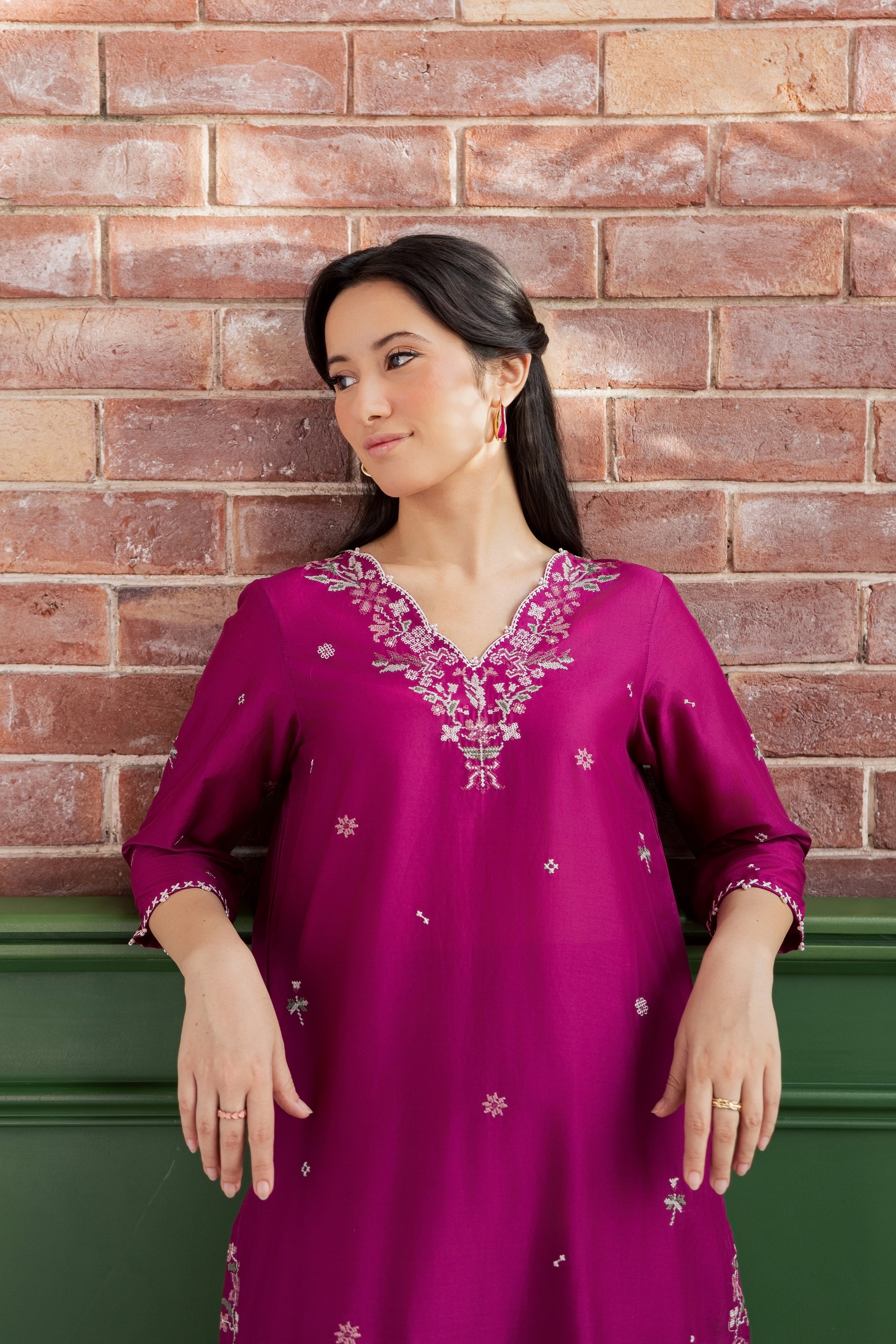 Ada 2Pc - Embroidered Lawn Dress EverydayEdit26  BATIK   XS / Magenta Purple / Pima Lawn
