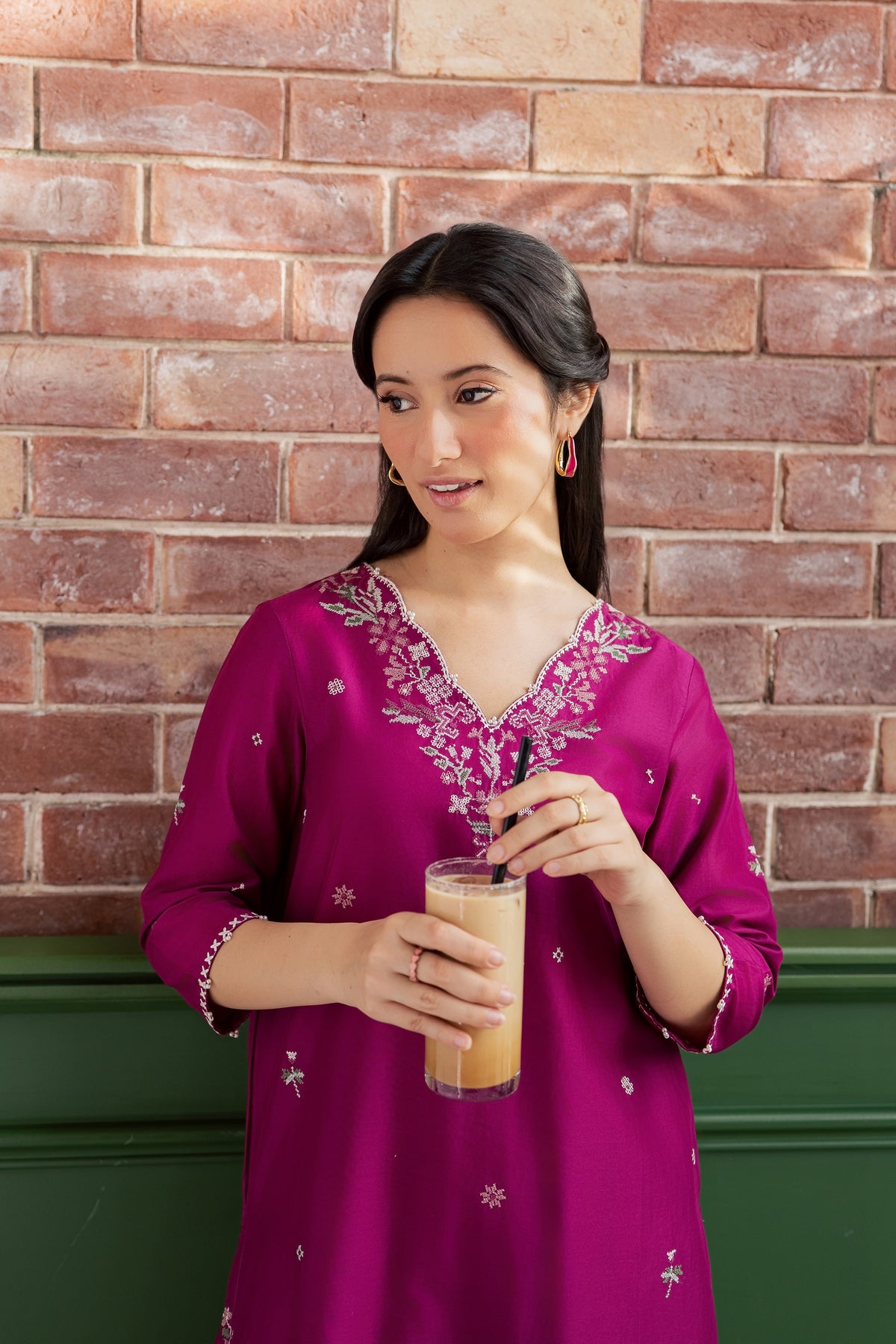 Ada 2Pc - Embroidered Lawn Dress EverydayEdit26  BATIK   XS / Magenta Purple / Pima Lawn