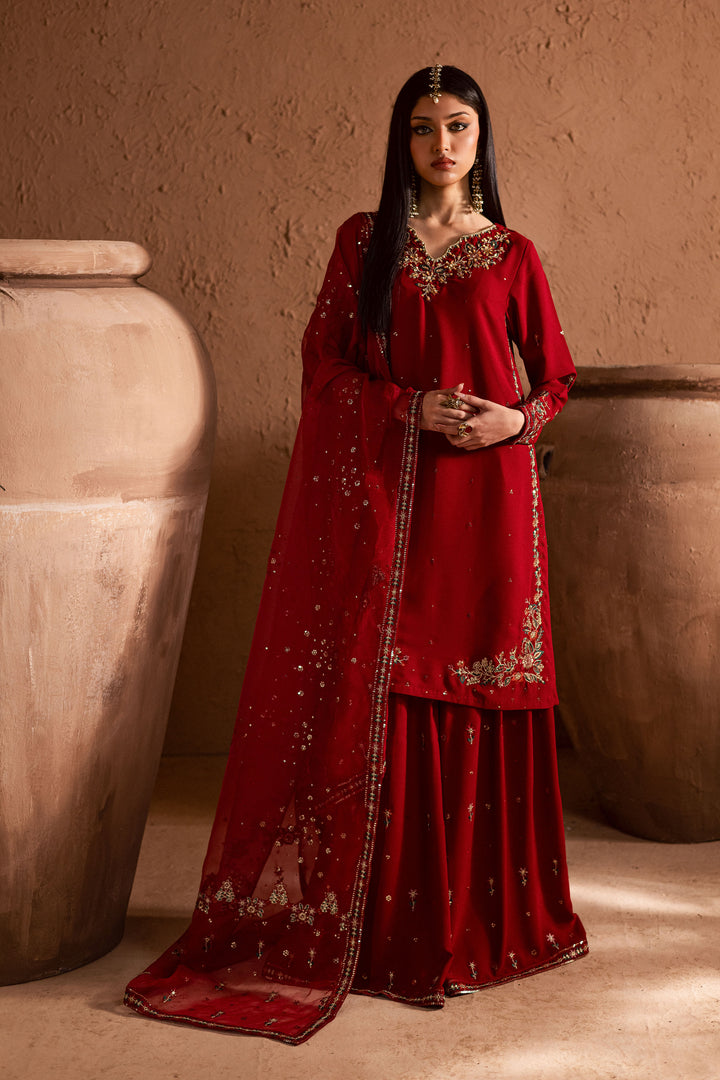  Amara 3Pc- Festive Luxe Pret BATIKSTUDIO2025  BATIK   S / Deep Red / Georgette-M / Deep Red / Georgette-L / Deep Red / Georgette