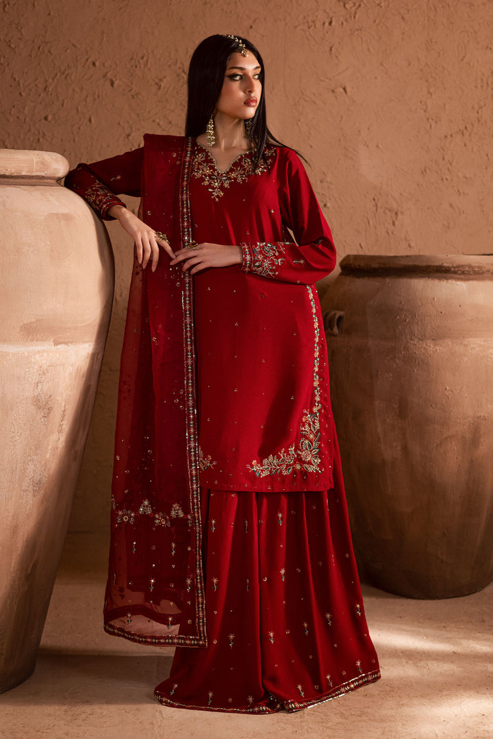  Amara 3Pc- Festive Luxe Pret BATIKSTUDIO2025  BATIK   S / Deep Red / Georgette-M / Deep Red / Georgette-L / Deep Red / Georgette