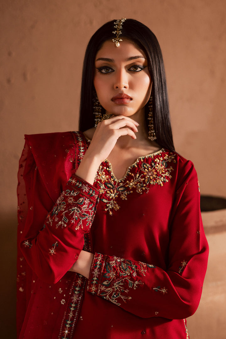  Amara 3Pc- Festive Luxe Pret BATIKSTUDIO2025  BATIK   S / Deep Red / Georgette-M / Deep Red / Georgette-L / Deep Red / Georgette