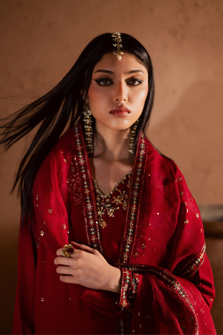  Amara 3Pc- Festive Luxe Pret BATIKSTUDIO2025  BATIK   S / Deep Red / Georgette-M / Deep Red / Georgette-L / Deep Red / Georgette