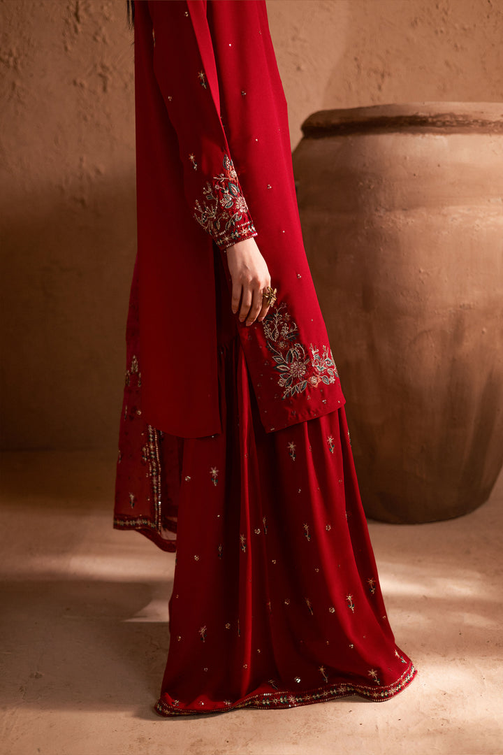  Amara 3Pc- Festive Luxe Pret BATIKSTUDIO2025  BATIK   S / Deep Red / Georgette-M / Deep Red / Georgette-L / Deep Red / Georgette