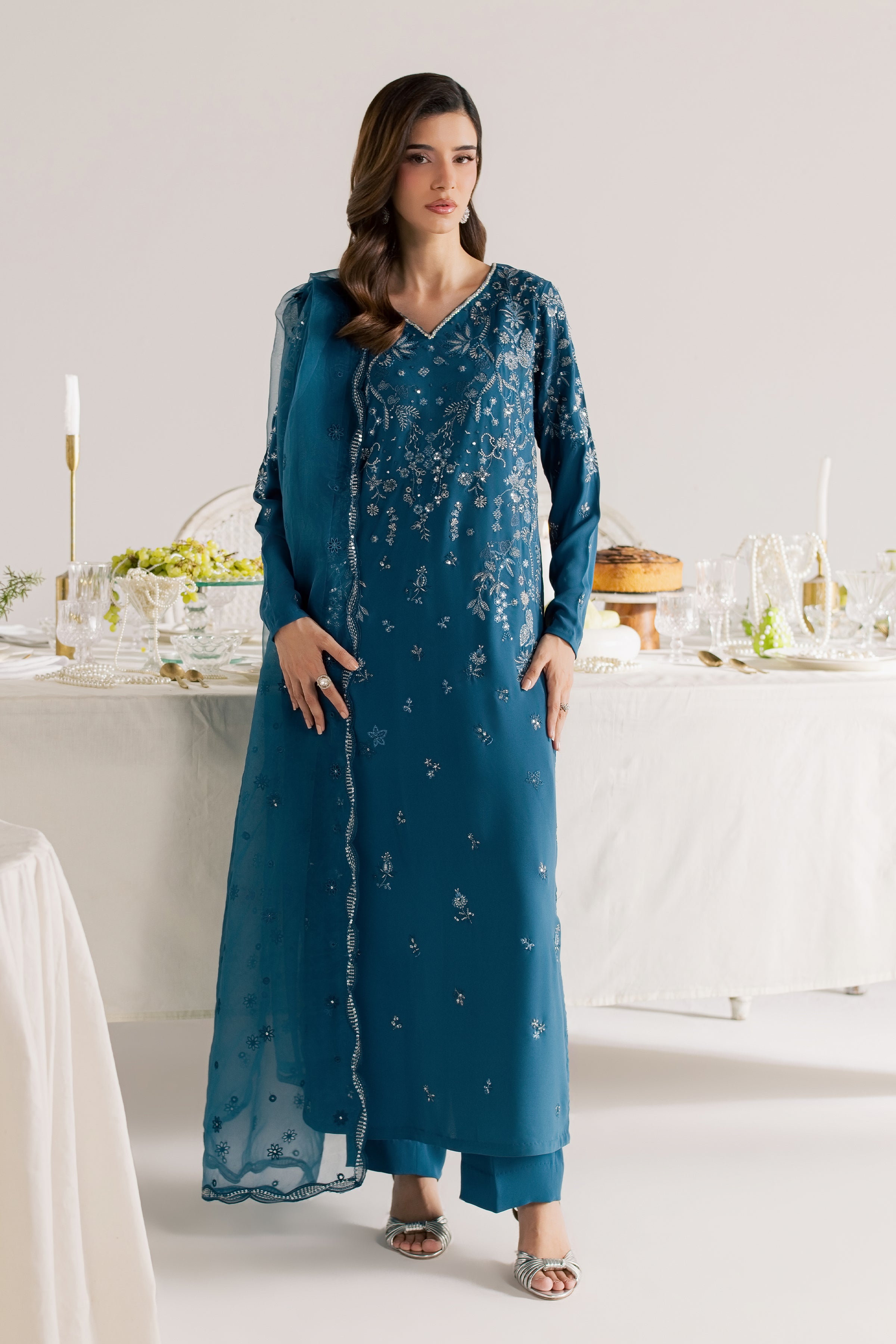 Aquarius 3Pc - Festive Luxe Pret STUDIOLUXEAUG26  BATIK   S / Zinc / Georgette