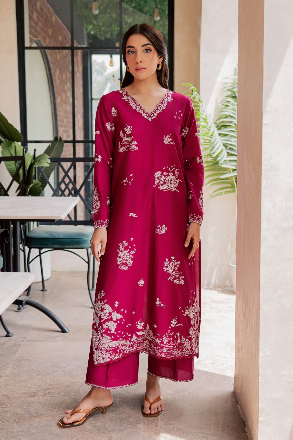 Arlo 2Pc - Embroidered Lawn Dress EverydayEdit26  BATIK   XS / Bright Pink / Pima Lawn