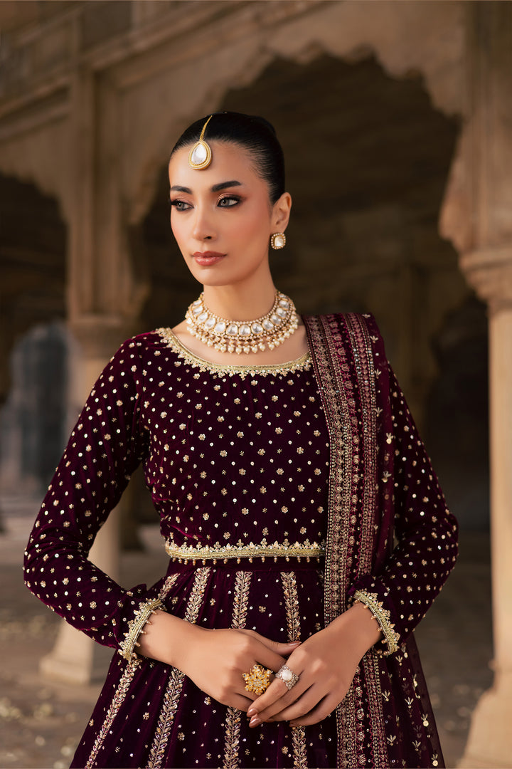  Aroos e Laal 3Pc - Bridal Dress BATIKSTUDIO2025  BATIK   S / Maroon / Velvet-M / Maroon / Velvet-L / Maroon / Velvet