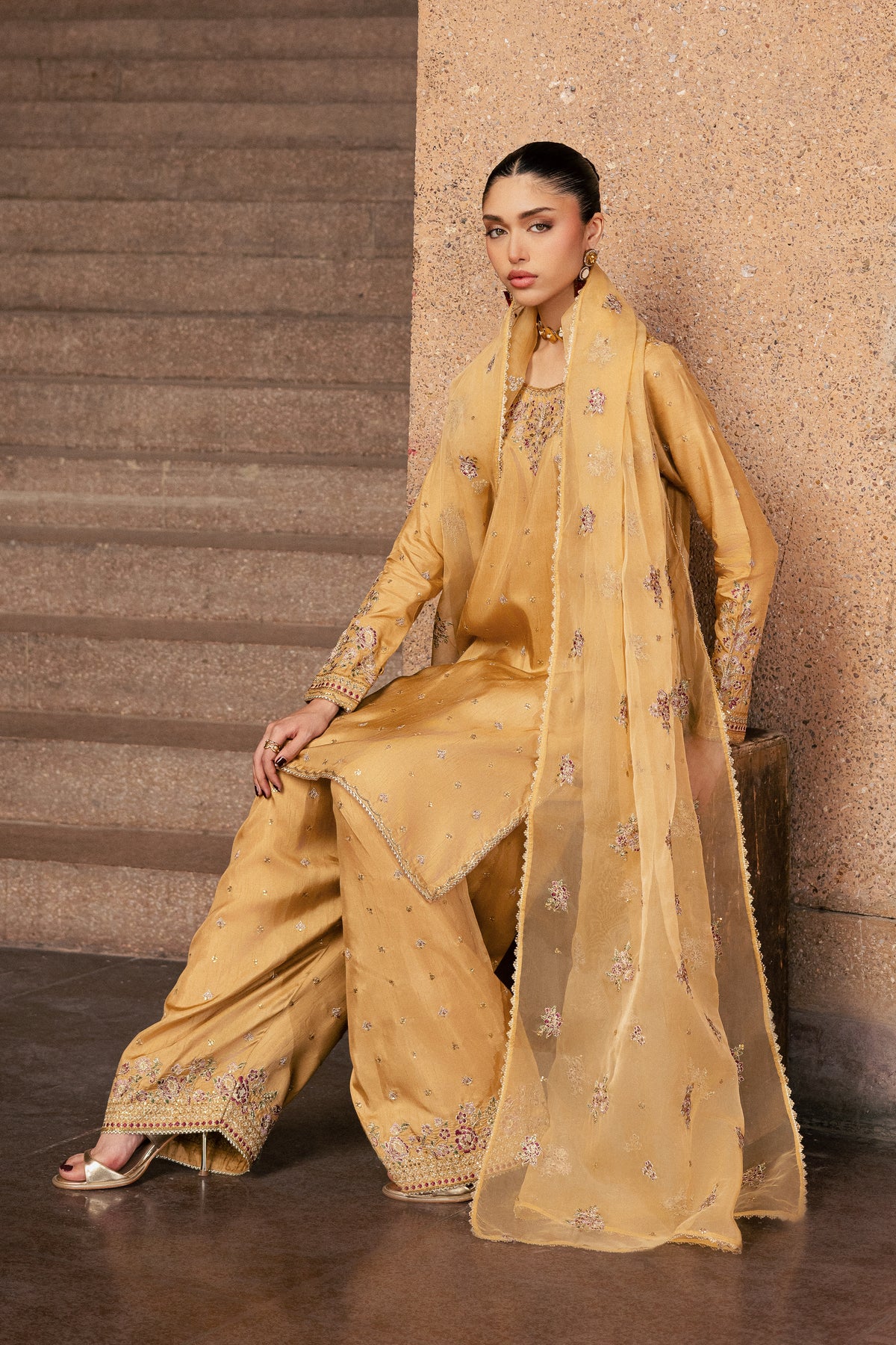 Arzoo 3Pc - Festive Luxe Pret BATIKLUXOCT26  BATIK   S / Mustard / Rawsilk