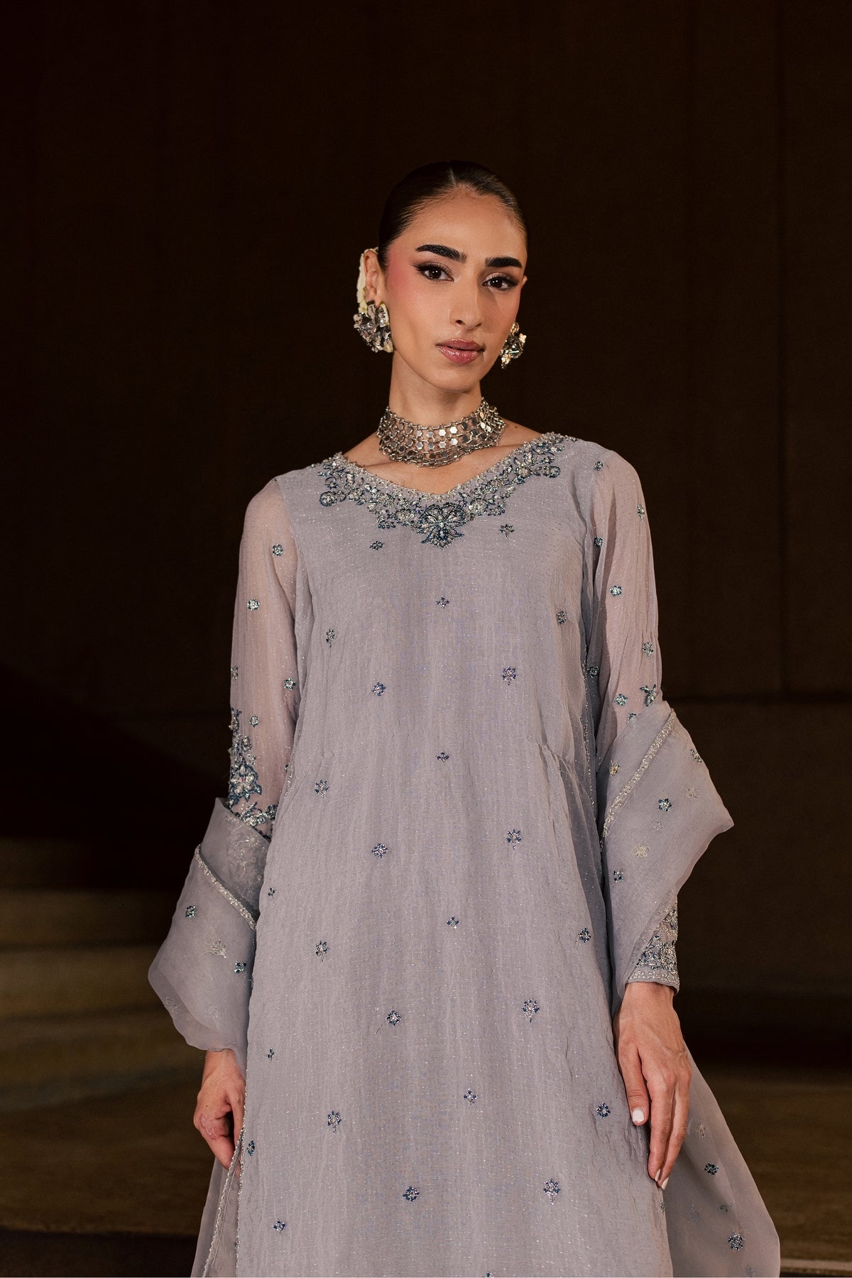 Ashron 3Pc - Festive Luxe Pret BATIKLUXESEP26  BATIK   XS / Grey / Brochia Crinkle