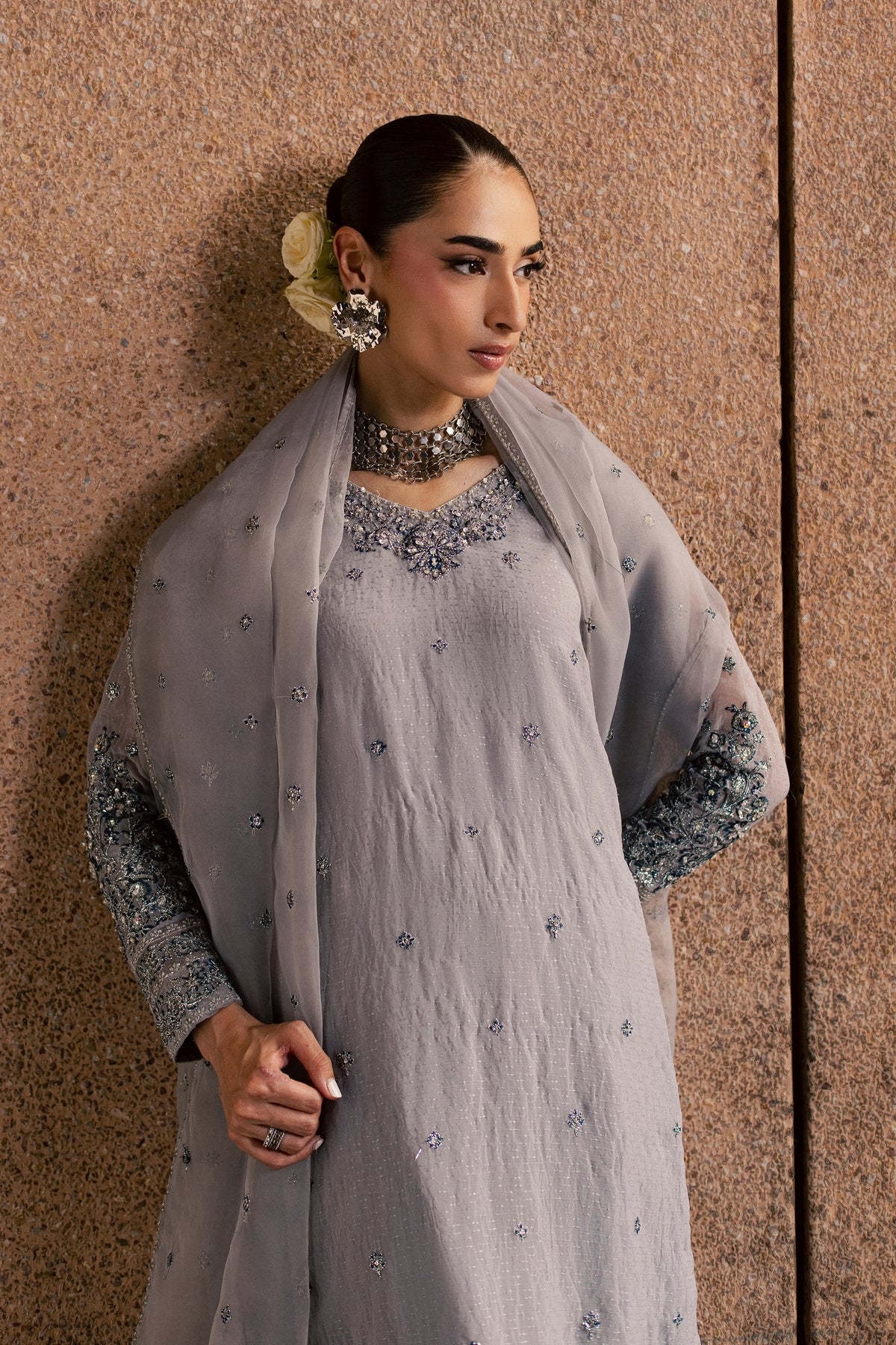 Ashron 3Pc - Festive Luxe Pret BATIKLUXESEP26  BATIK   XS / Grey / Brochia Crinkle