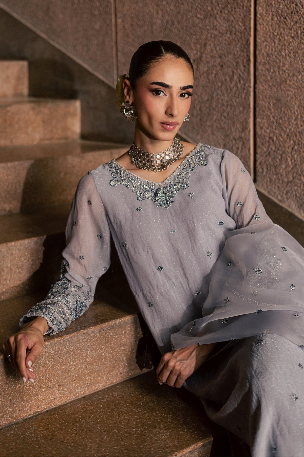 Ashron 3Pc - Festive Luxe Pret BATIKLUXESEP26  BATIK   XS / Grey / Brochia Crinkle