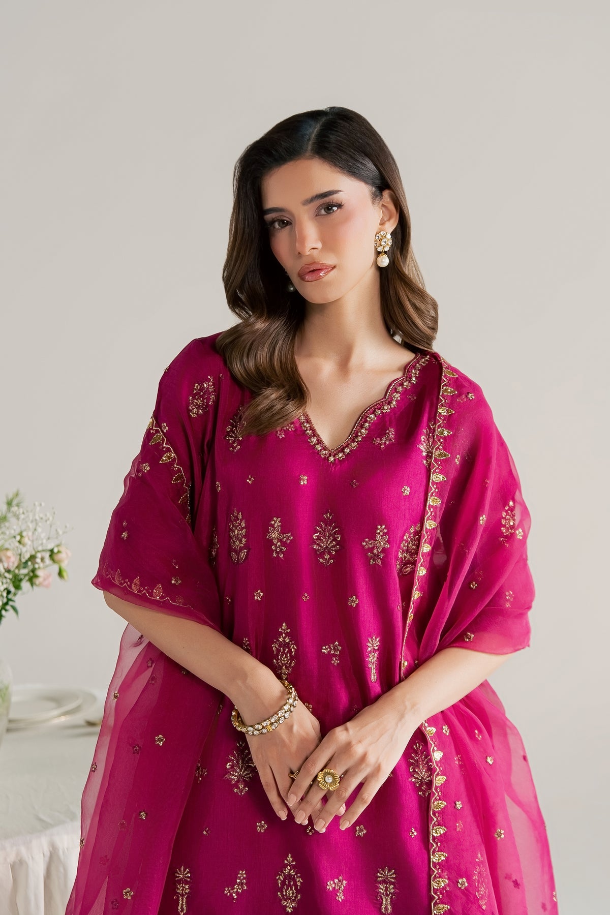Atishi Yasha 3Pc - Festive Luxe Pret STUDIOLUXEAUG26  BATIK   S / Magenta / Raw Silk