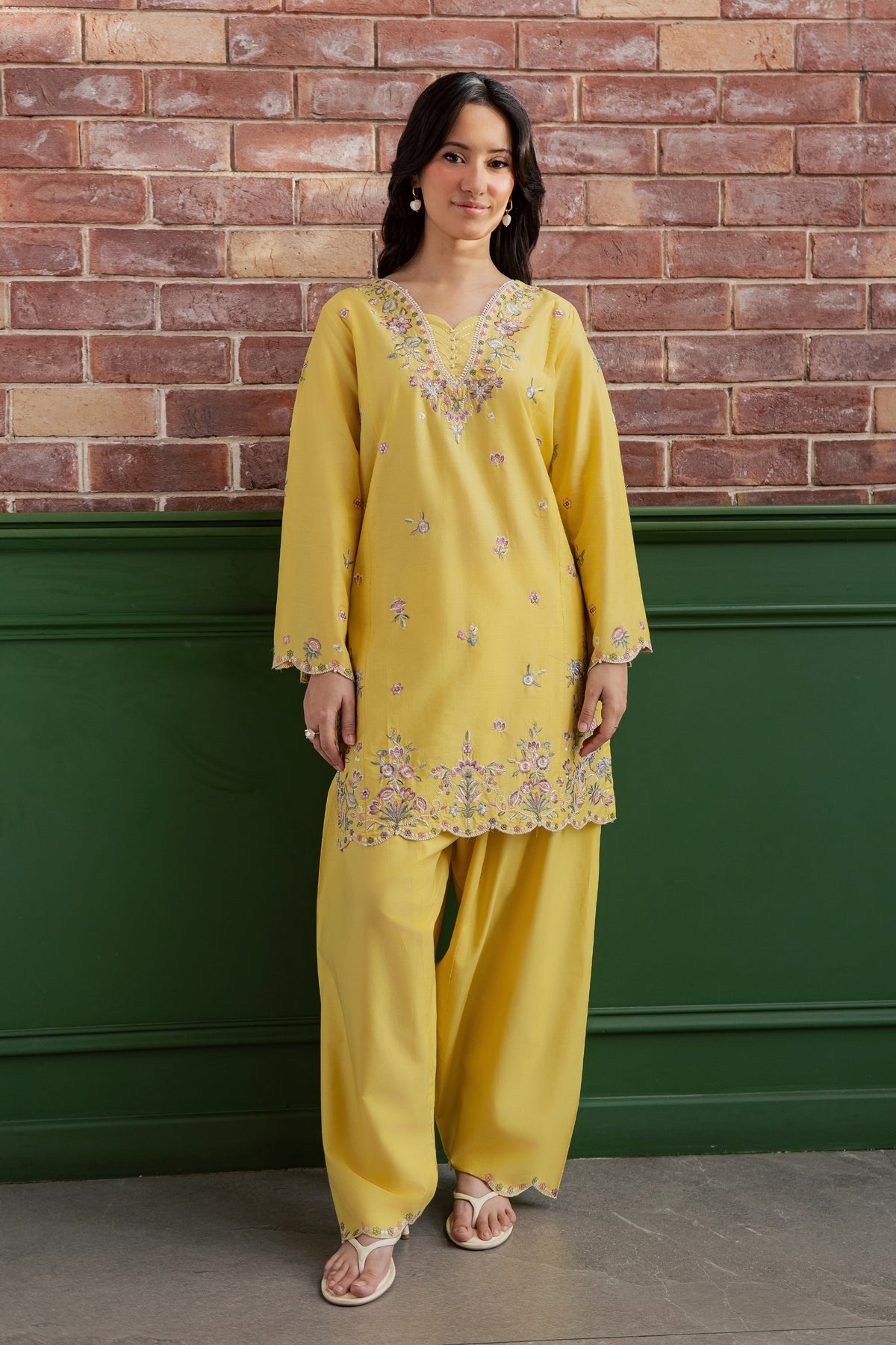 Auric 2Pc - Embroidered Lawn Dress EverydayEdit26  BATIK   XS / Lemon Yellow / Pima Lawn