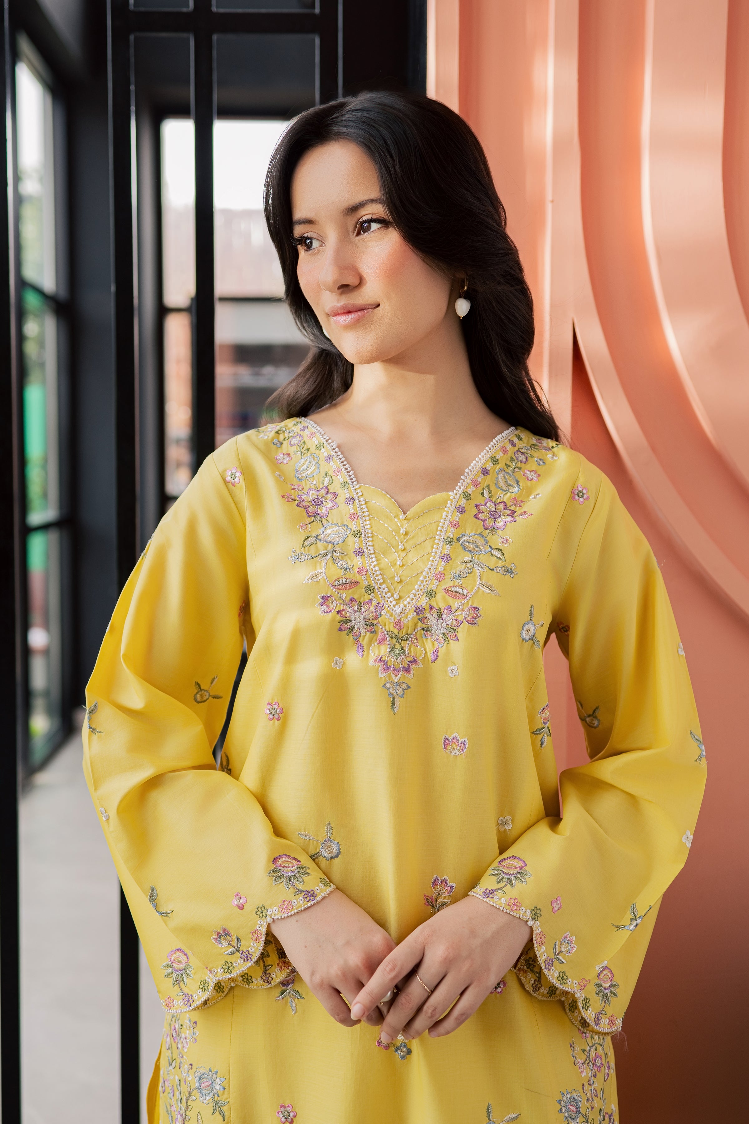 Auric 2Pc - Embroidered Lawn Dress EverydayEdit26  BATIK   XS / Lemon Yellow / Pima Lawn