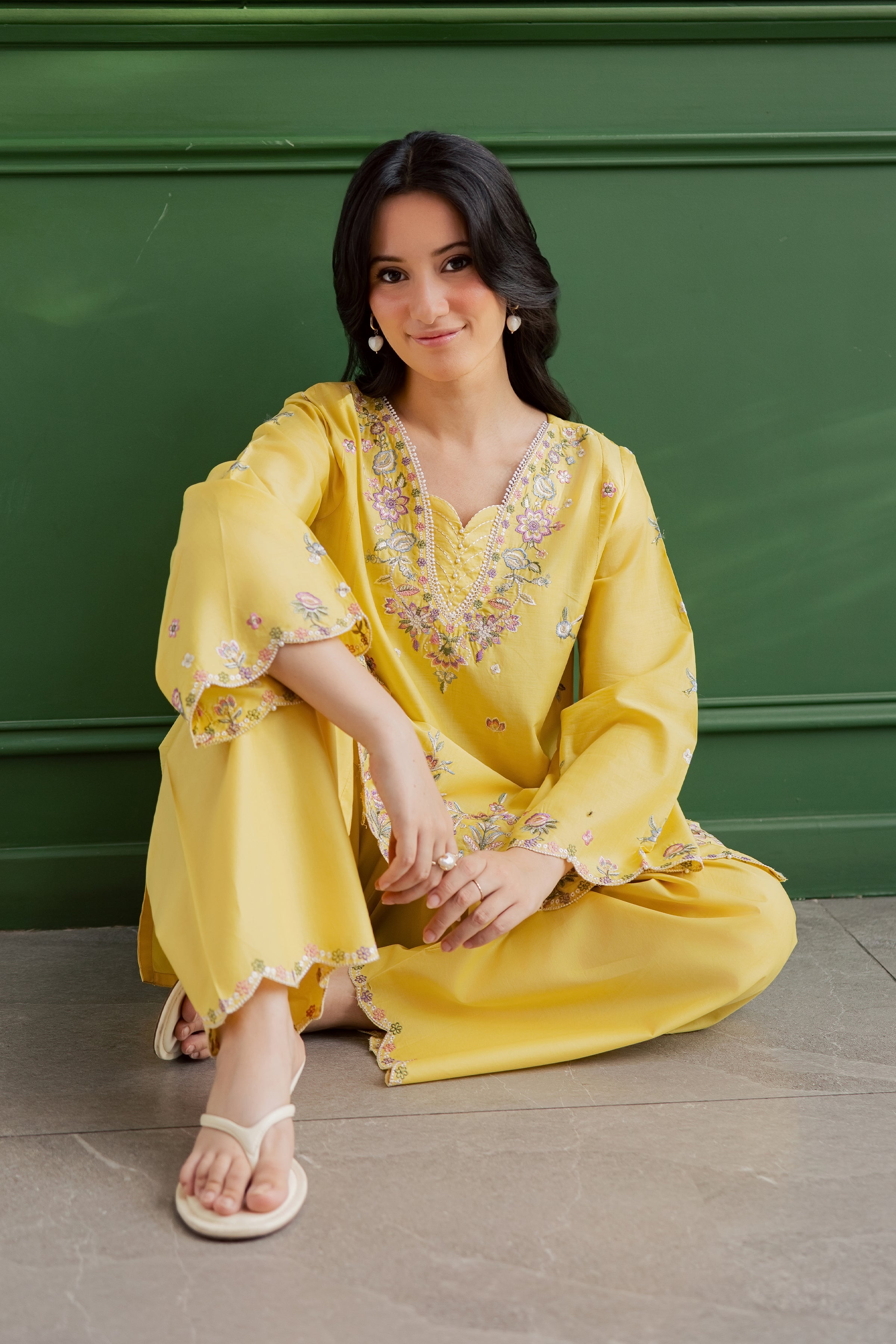 Auric 2Pc - Embroidered Lawn Dress EverydayEdit26  BATIK   XS / Lemon Yellow / Pima Lawn