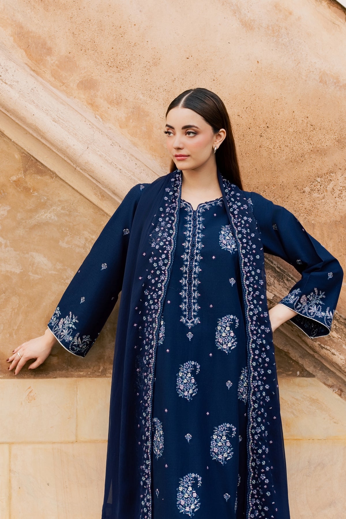 Becca 3Pc - Embroidered Khaddar Pret PRETKHADDAR2026  BATIK   XS / Evening Blue / Khaddar