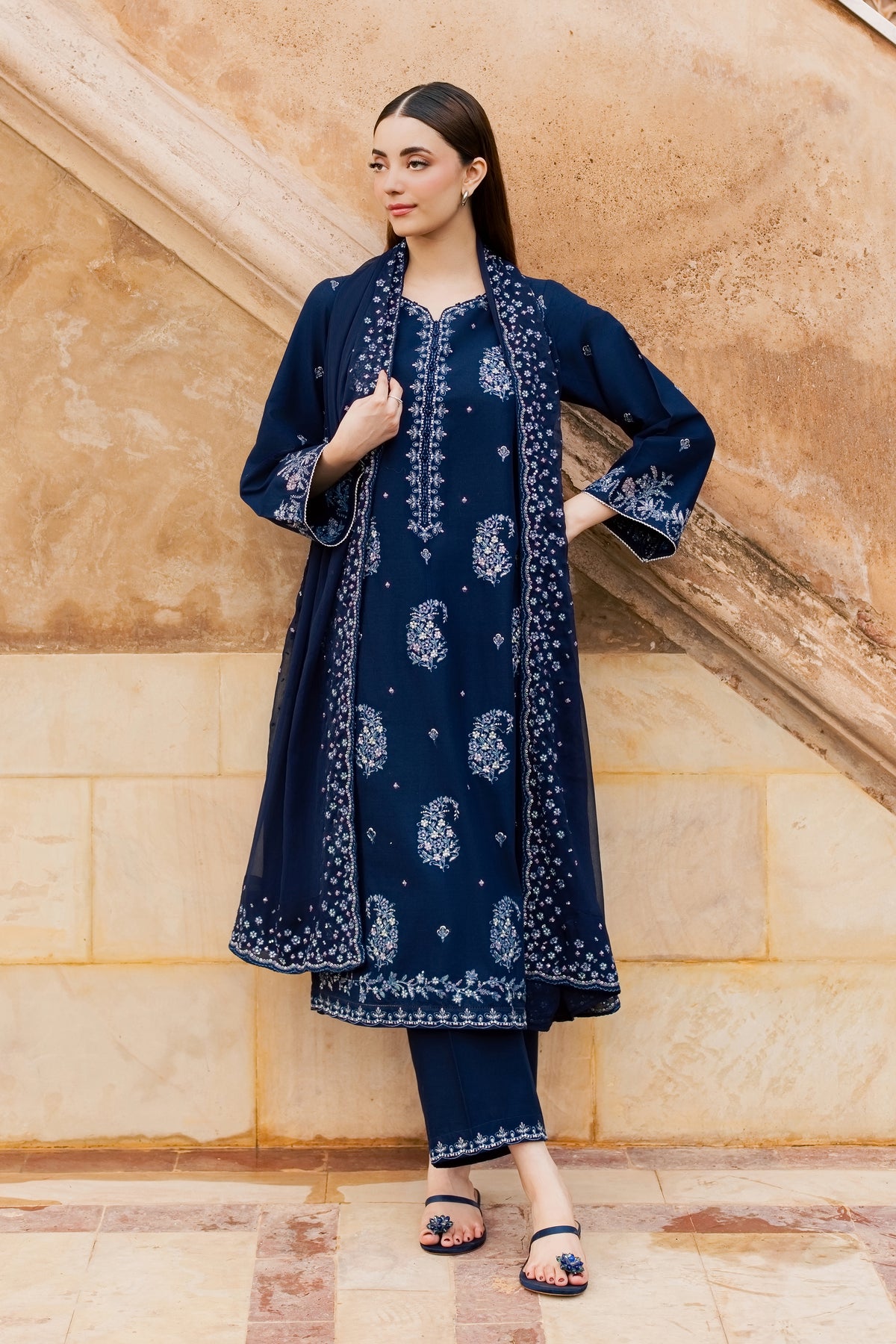 Becca 3Pc - Embroidered Khaddar Pret PRETKHADDAR2026  BATIK   XS / Evening Blue / Khaddar