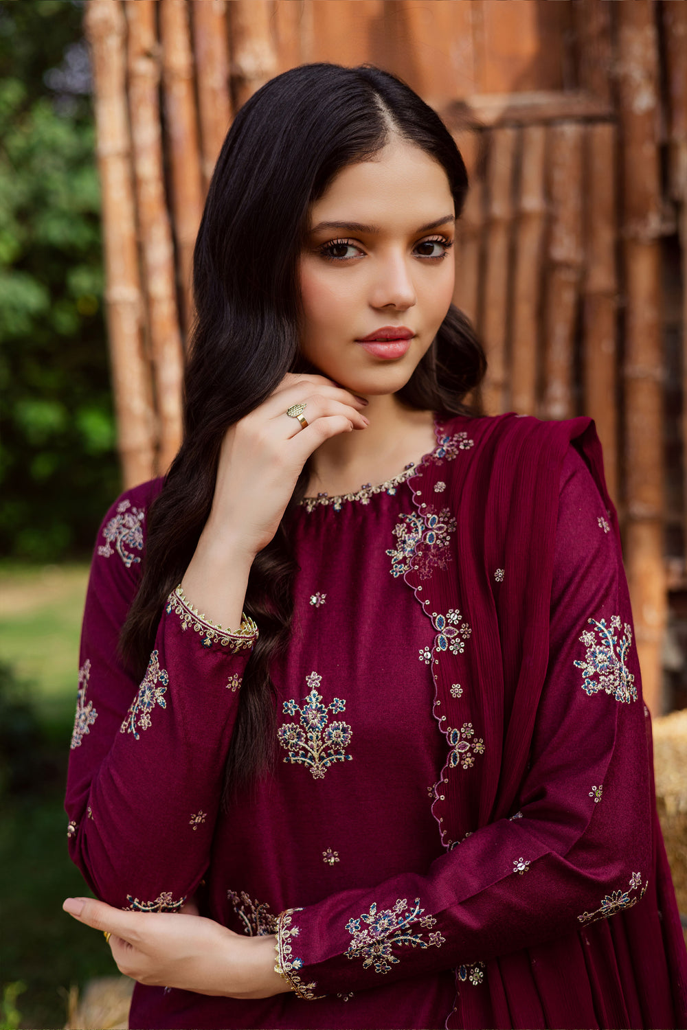  Bells 3Pc - Embroidered Karandi Dress BATIK WINTER PRET 2025  BATIK   XS / Maroon / Karandi-S / Maroon / Karandi-M / Maroon / Karandi-L / Maroon / Karandi-XL / Maroon / Karandi