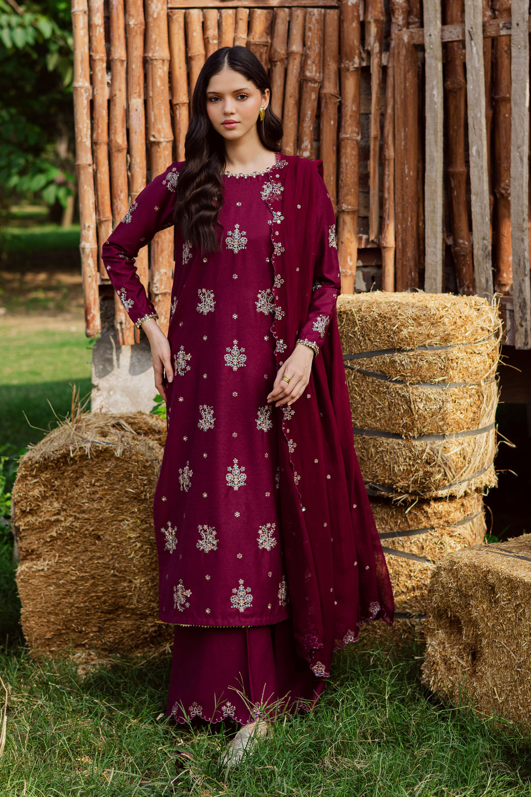  Bells 3Pc - Embroidered Karandi Dress BATIK WINTER PRET 2025  BATIK   XS / Maroon / Karandi-S / Maroon / Karandi-M / Maroon / Karandi-L / Maroon / Karandi-XL / Maroon / Karandi